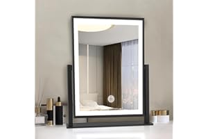 Beelux Vanity Mirror with Lights,16" Makeup Mirror with Light Smart Touch Control Dimmable 3 Modes Lighted LED Mirror 360°Rotation Black