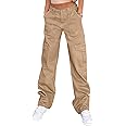 Lepunuo Cargo Pants for Women High Waisted Casual Pants Baggy Stretchy Wide Leg Y2K Streetwear with 6 Pockets