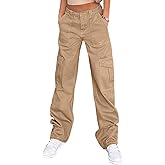 Lepunuo Cargo Pants for Women High Waisted Casual Pants Baggy Stretchy Wide Leg Y2K Streetwear with 6 Pockets