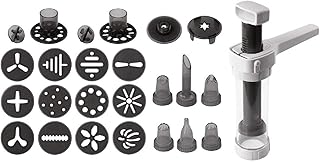 Dr. Oetker Gebäckpresse inkl. 12 Formscheiben und 6 Tüllen, Presse für Plätzchen, hochwertige Spritze für Dekorationen, Plätzchenpresse mit großem Füllvolumen (Farbe: Weiß/Grau)