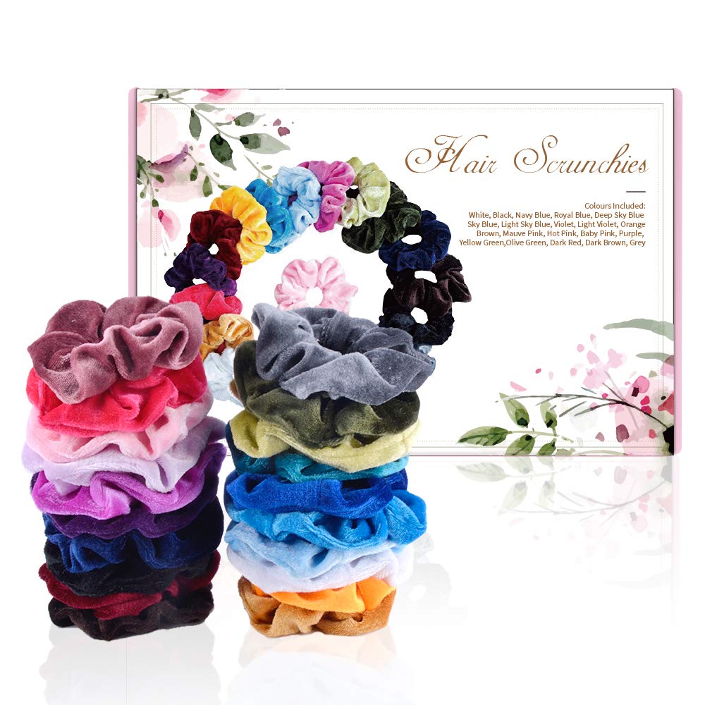 HYCKee 20 Pack Hair Scrunchies, Velvet Hair Ties Elastic Hair Bobbles Bands Ponytail Holder Hair Scrunchy for Girls Women Hair Accessories, 20 Colours