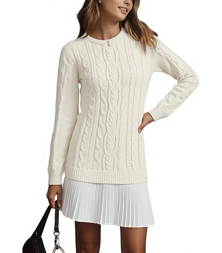 Women Cable Knit Sweater Dress 2025 Fall Casual Crewneck Long Sleeve Pleated Mini Dress Twofer Style Patchwork Dress (US, Alpha, X-Small, Regular, Regular, Army Green) at Amazon Women's Clothing store