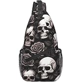 QWEHHEVG Skulls And Roses Outdoor Crossbody Shoulder Bag For Unisex Young Adult Hiking Bicycling