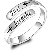 BEILIN Just Breathe Cross Ring 925 Sterling Silver Adjustable Rings Inspirational Jewelry Anti-anxiety Mood Gifts for Women