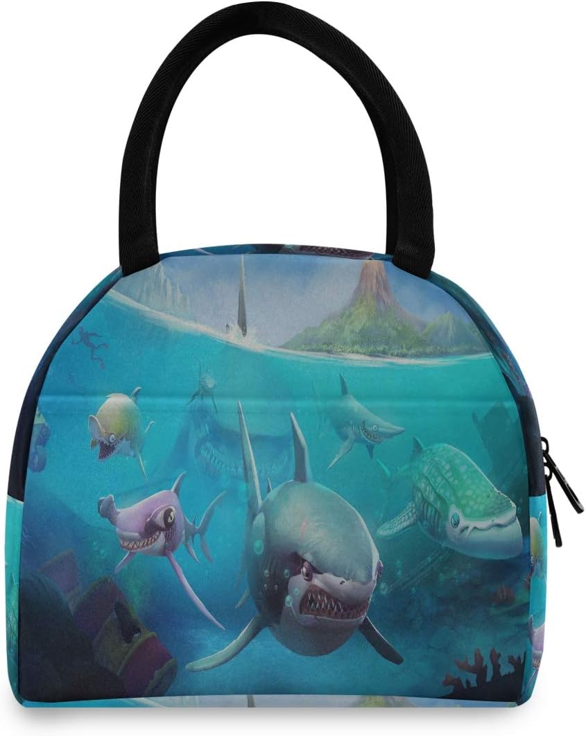 Womens Lunch Tote Bags Hungry Shark World X Ios Android Shark Best Lunchbags Men Lunch Bag For Women Men Adults College Work Picnic Hiking Beach Fishing