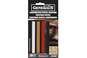 GENERAL'S General Pencil Compressed Pastel Crayons 4/Pkg-1 White/1 Sepia/1 Sanguine/1 Black