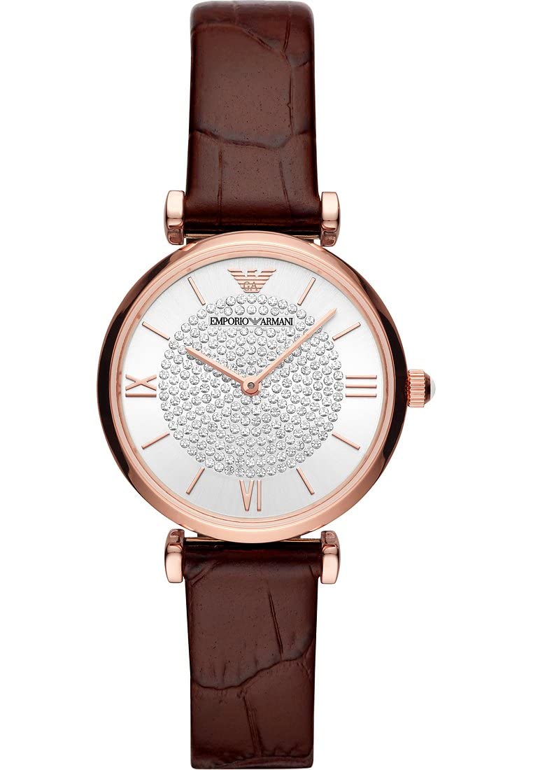 Emporio Armani Watch for Women, Two Hand Movement, 32 mm Rose Gold Stainless Steel Case with a Leather Strap, AR11269