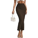 GORGLITTER Women's High Waisted Flowy Long Pencil Skirts Ribbed Knit Bodycon Maxi Skirt Summer Trendy 2025
