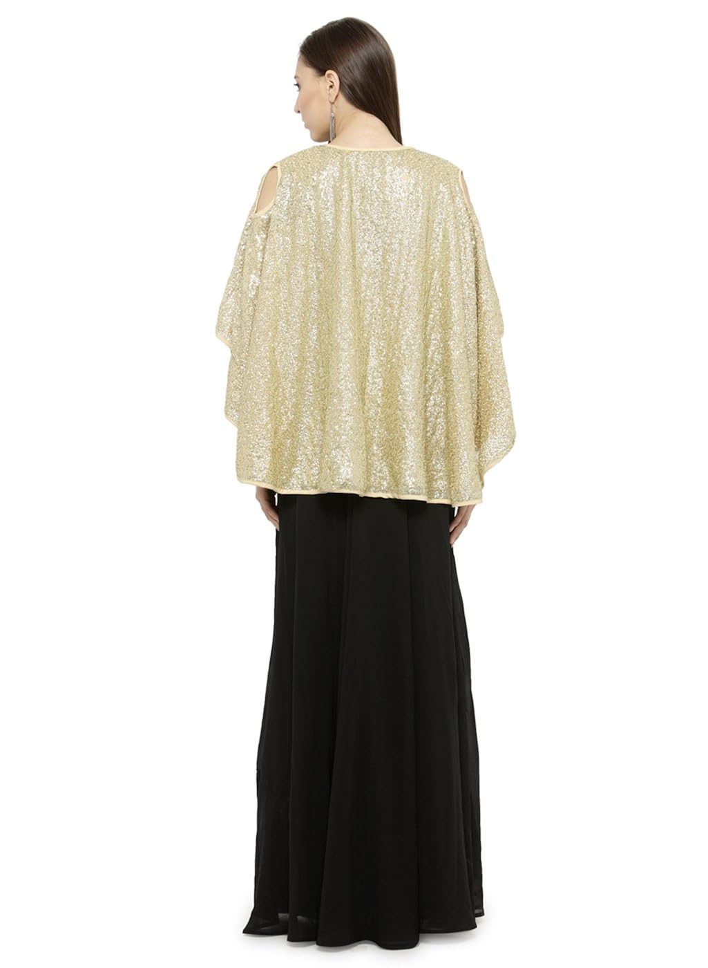 just wow black & golden poly georgette women's dress