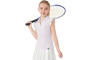 Soneven Girls Sleeveless Golf Polo Shirts V Neck Ruffle Sleeve Tennis Shirts Pickleball Golf Tank Tops for Age 4-16 Years