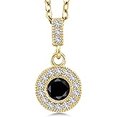 Gem Stone King 1.24 Ct Black Diamond White Created Sapphire 18K Yellow Gold Plated Silver Pendant with Chain