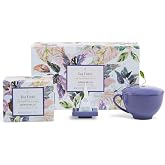 Tea Forte Caf&eacute; Cup Tea Gift Set, Demoiselle, 10 Pyramid Infusers | 8 oz Porcelain Tea Cup, Lid &amp; Tea Tray - 2 of Each Blend - Individually Wrapped - Giftable Presentation Box