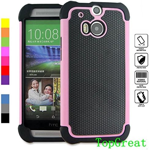 Htc one m8 case,Htc m8 case,TopGreat [Full-Body Protection] [Shockproof] [Skidproof] [scratchproof]Dual Layer Hybrid Case Shock-Absorption Bumper and Anti- Scratch hard Cover[Gifts]for htc m8 (Pink)