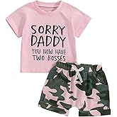 Fernvia Toddler Girls Clothes 1T 2T 3T 4T 5T Summer Outfits Baby Kids Short Sleeve T-Shirt Tops & Camouflage Shorts Sets
