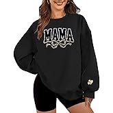 HEYTALALA Mama Sweatshirt for Women Oversized Crewneck Pullover Hoodies Graphic Tops Long Sleeve Mom Shirts
