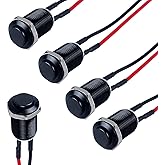 DMWD 5pcs 12mm Latching Push Button Switch Raised Head ON-Off Normally Open with Pre-soldered Cable Aluminium Alloy Shell 12V