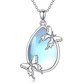 Plesitep Natural Moonstone Butterfly Pendant Necklace for Women 925 Sterling Silver Moonstone Gemstone Jewelry for Her