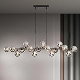 Besytal Black Chandeliers for Dining Room, 55" Mid Century Modern Chandelier with 16 Grey Glass Lampshades, Large Linear Sput
