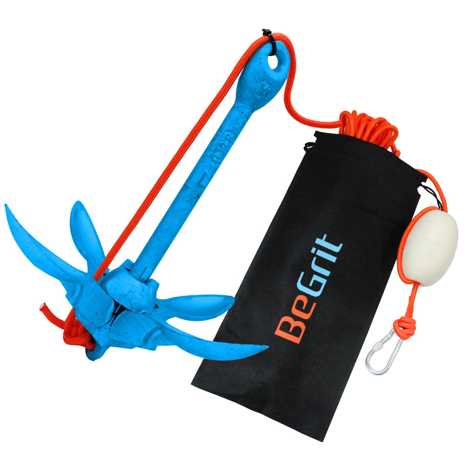 BeGrit Kayak Anchor 3.3 lb Small Boat Anchor Kit Blue Folding Grapnel Anchor Carbon Steel for Canoe Jet Ski SUP anchor with 32.8 ft ø 6 mm Anchor Line Carrying Bag