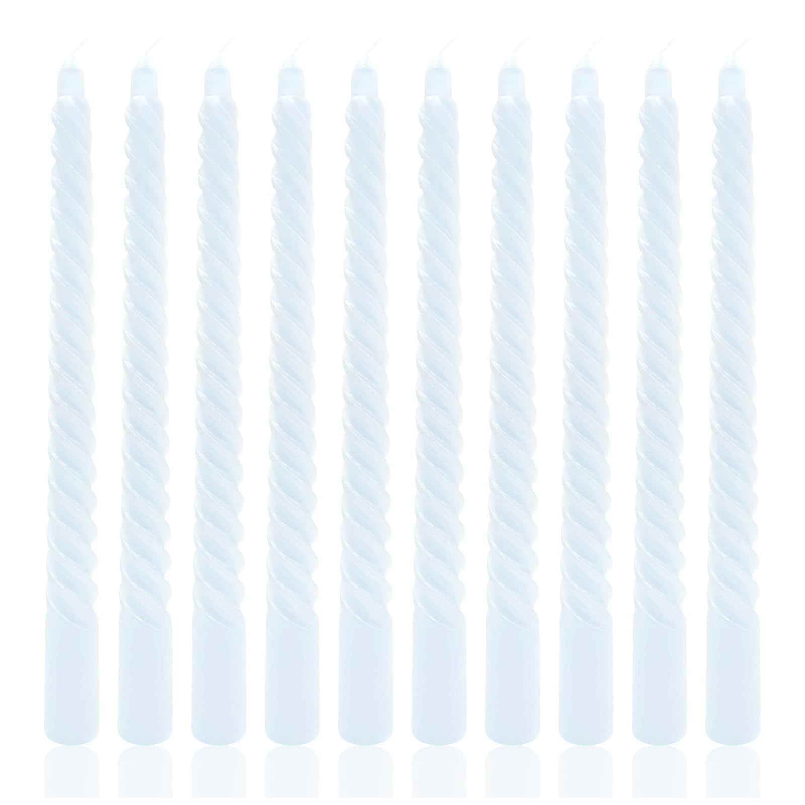 Photo 1 of 10 Inch Light Blue (Pale Blue) Spiral Taper Candle Set, 10 Pack Unscented Dripless Long Burning Time Candlesticks for Dinner Party Wedding Shower and Home Decoration