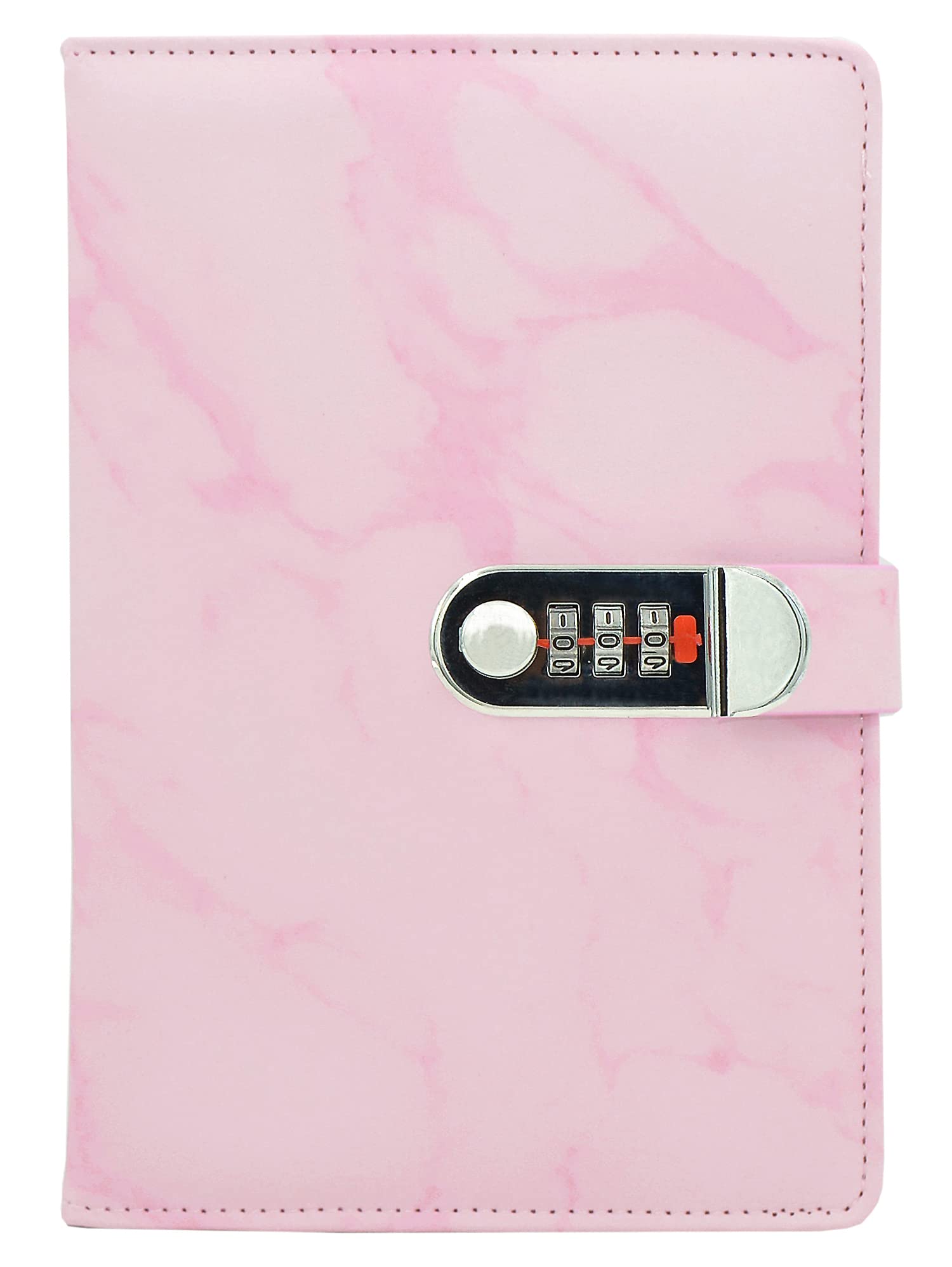 NectaRoy PU Leather Cover Writing Notebook, Lockable Diary Lock Journal, Marble Pattern Wire Binding Lined Daily Travel Journal with Lock, Password Notepad with Pen Holder, Size 218x150mm