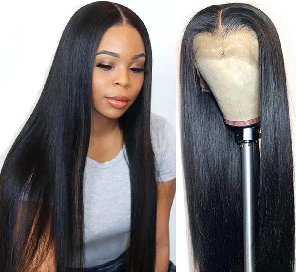 Maxine Lace Front Wigs For Black Women Pre Plucked 130% Density Brazilian Straight Human Hair Wigs Remy Hair with Adjustable Straps Natural Black Color 16 inch