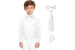 Lycody Boys Vest 4 Piece Paisley Boy Suit Vests Set for Kids Jacquard Waistcoat with Bowtie, Necktie, Pocket Square
