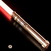 RGB Light Saber 12 Colors Changing,4 Sound Fonts/Metal Hilt, Support Heavy Dueling, Volume Adjustable Light Saber for Adults with Convertec Wheel Toy Tool -Gold