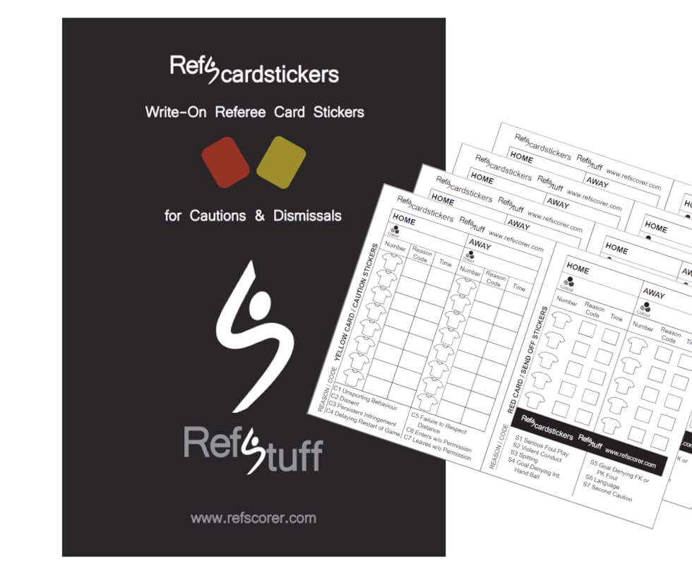 RefScardstickers - Football Soccer Referee Write-On Referee Card Match Day Record Stickers (Pack of 40)
