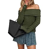 Saodimallsu Womens Off The Shoulder Sweaters Cable Knit Long Sleeve Sexy Fitted Fall Dressy Going Out Pullover Tops