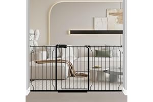 Fairy Baby Extra Wide Baby Gate Black 62-67 Inch Wide, Walk Through Pressure Mounted No Drill, Long and Large Tension Gate for Pet and Kids