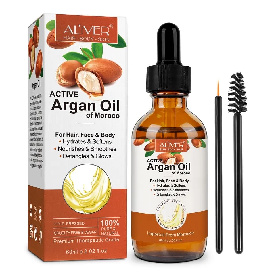 Argan Oil, Moroccan Argon Oil, Active Argan Oil for Hair, Treatment for Damage Hairs and Dry Skins, Cold Pressed Oil for Hair, Beards, Nails and Skins