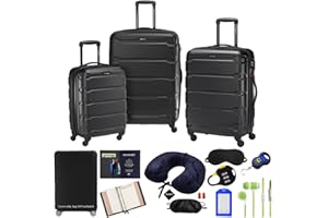 Samsonite 68311-1041 Omni Hardside Luggage Nested Spinner Set 20 Inch, 24 Inch, 28 Inch - Black Bundle w/Deco Gear Luggage Accessory Kit (10 Item)