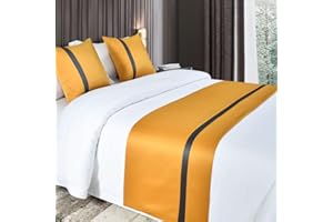 ROTAPUZ Bed Runners for Queen Size Bed, Bed Scarf for King Size Bed, Bedroom Home Hotel Decor-Gold||2Pillowcases(50X50cm)