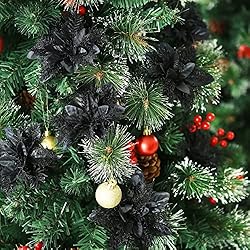 GREENTIME 12 Pcs Glitter Poinsettia 5.5" Artificial