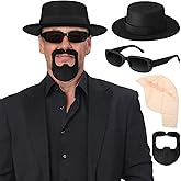 Yahenda 4 Sets Costume Character Cosplay Men Kit with Hat, Glasses, Beard, Bald Cap Halloween Outfit