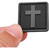 Mini 1x1 Christian Crucifix PVC Patch Blackout Subdued Ranger Eye Morale Patch Compatible with Velcro Patches for Backpacks