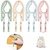 12 Pcs Hangers with 24 Pcs Clips, Folding Clothes Hangers Portable Pants Hangers - Organizer Bag for Travel
