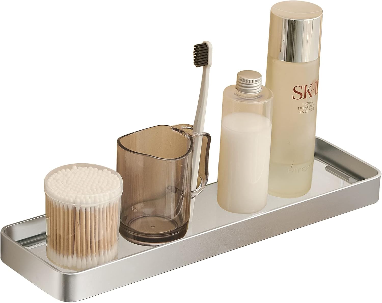 Bathroom Shelving Solution, Rectangular Tempered Glass Bathroom Shelf Wall Mounted, with Aluminum Frame, Shower Storage Organizer (16 inch, Matte Silver): Kitchen & Dining