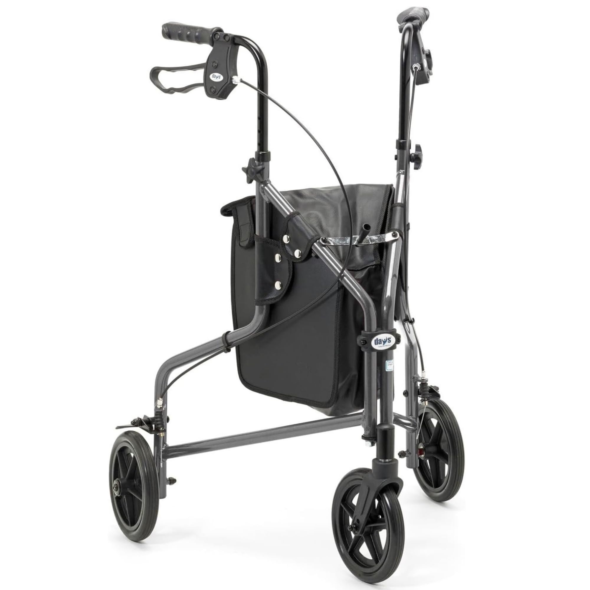 Days Lightweight Tri Wheel Walker Rollator – Aluminium Mobility Walker with Adjustable Height and Brakes – Foldable Walking Frame with Carry Bag – Mobility Aid for Elderly – Quartz