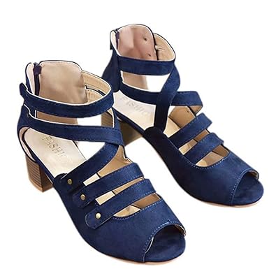 Damen Sandalen mit Blockabsatz Plateau Sommer Cut Out Peeptoe Stiefel Reißverschluss Schuhe Schwarz Braun Grau Rot Blau Größe