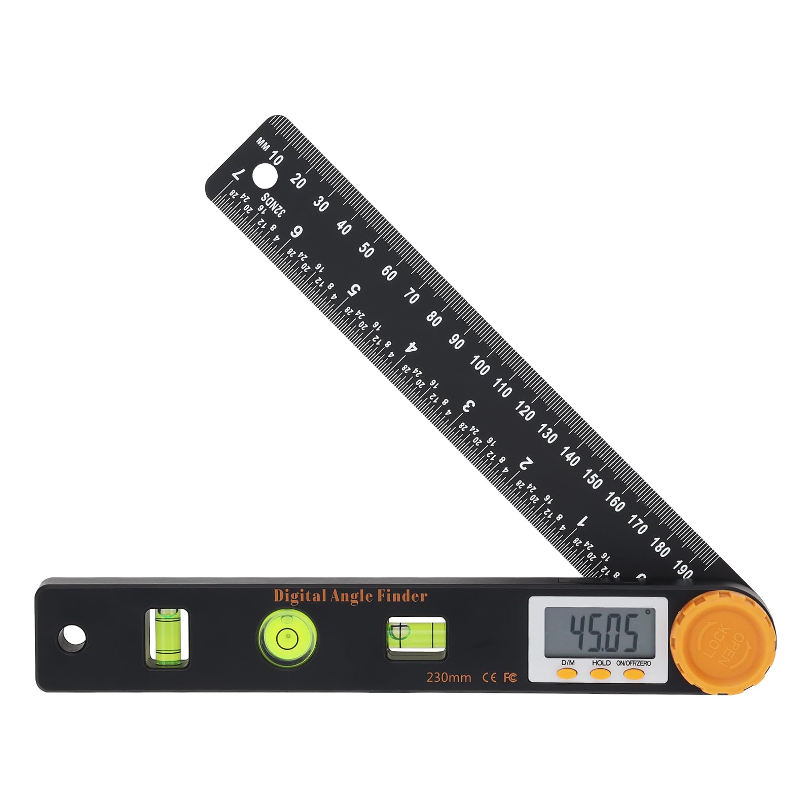 Smgda Digital Angle Finder, 200mm/7 Inch Digital Angle Ruler Protractor with LCD Display & Spirit Levels, 360 Degree Digital Angle Measurement Tool for Measuring/Woodworking/Construction