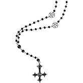 Sacina Gothic Goth Pentagram Long Bead Upside Down Cross Necklace, Goth Emo Punk Grunge Necklace, Halloween Christmas Jewelry Gift for Women