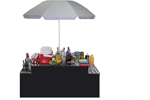 Tuscany Pro Portable Lightweight Bartenders & Caterers Table - Aluminum Frame Foldable Suitcase Style Table with Two Folding Side Trays, 44 in x 22 in x 36 in, Black