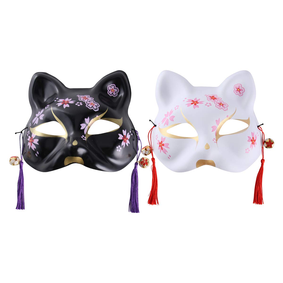 PRETYZOOM 2pcs Japanese Cat Mask Halloween Party Half Face Animal Masks Kabuki Cat Masks Masquerade Party Cosplay Costume Accessory