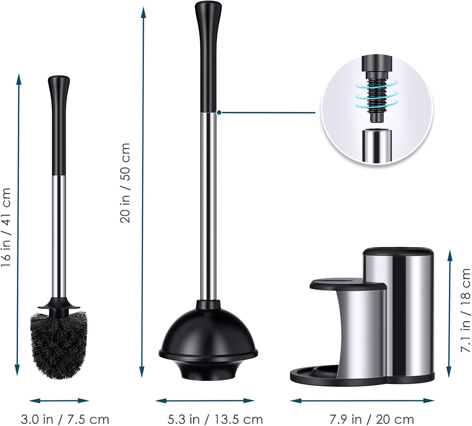 Homemaxs Toilet Plunger and Brush, [2021 Newest] 2 in 1 Toilet Plunger Set with Holder - Powerful Pump & Unique Water Storage Design, 304 Stainless Steel Plunger and Toilet Brush Combo for Bathroom: Kitchen & Dining