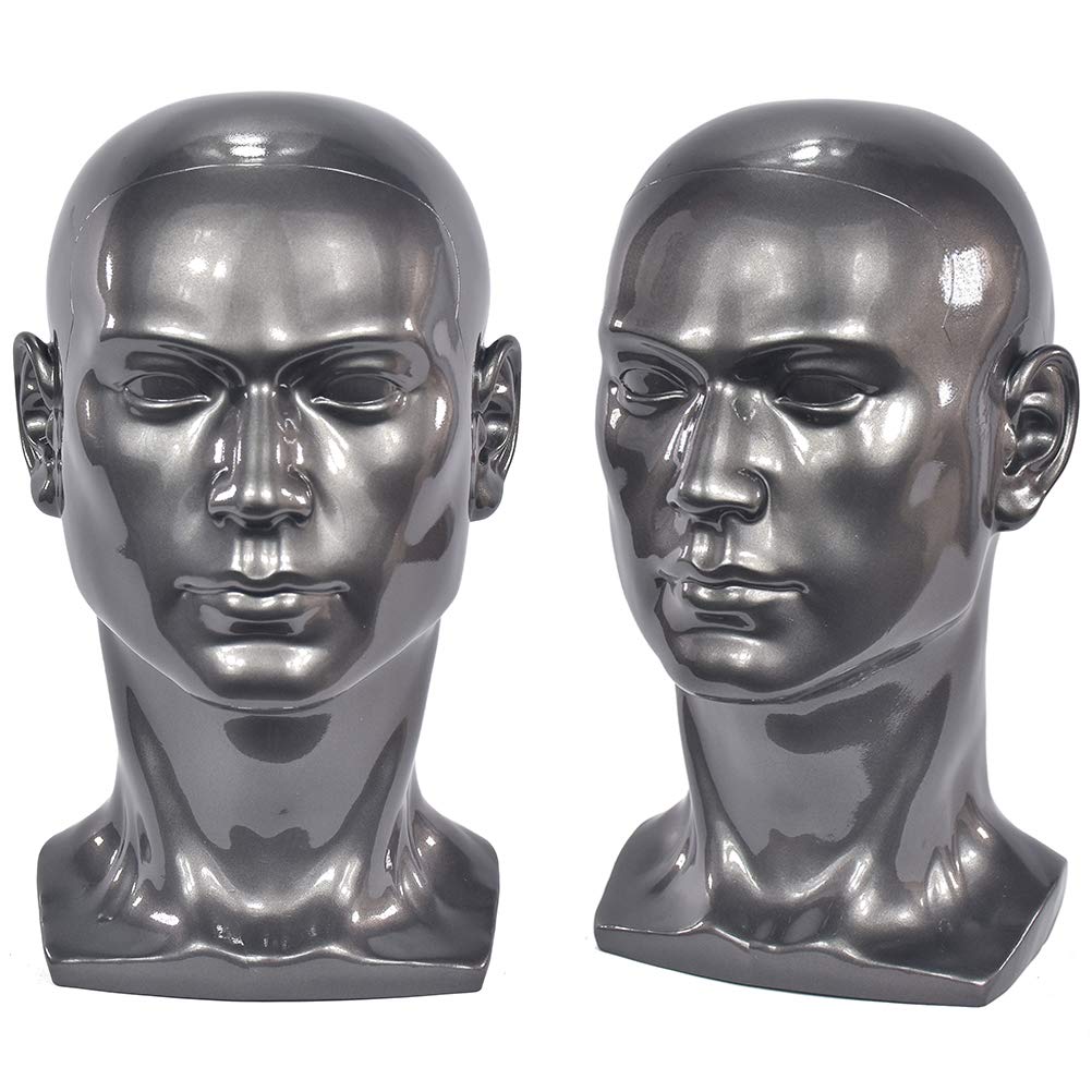 Ba Sha Gray Glossy Professional Male Mannequin Head for Display Headset, Headphone, Game Console, Hats, Wigs Jewellery L30HH