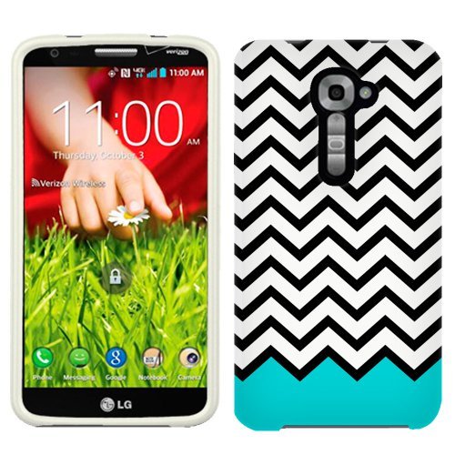 Verizon LG G2 Case, Snap On Cover by Trek Chevron Black White Turquoise Ribon Firm Case Verizon LG G2 Case, Snap On Cover by Trek Chevron Black White Turquoise Ribon Firm Case