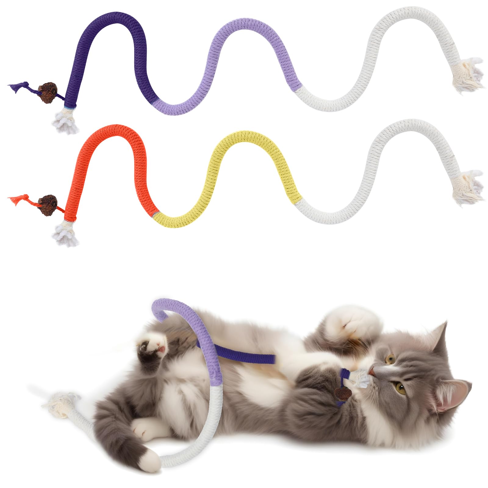 InnoHHustle 2pcs Cat Chew Rope Toys Catnip Rope Toys, 70cm Bite-Resistant Sisal Rope Cat Toy for Indoor Kitten, Teeth Cleaning Chew Toys for Pet Goods Interactive Bite-Proof Supplies for All Breeds