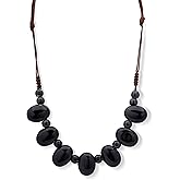 MINACHI Bohemian Hippie Colorful Ceramic Geometric Bead Strand Necklace, Vintage Boho Statement Jewelry Gift for Women